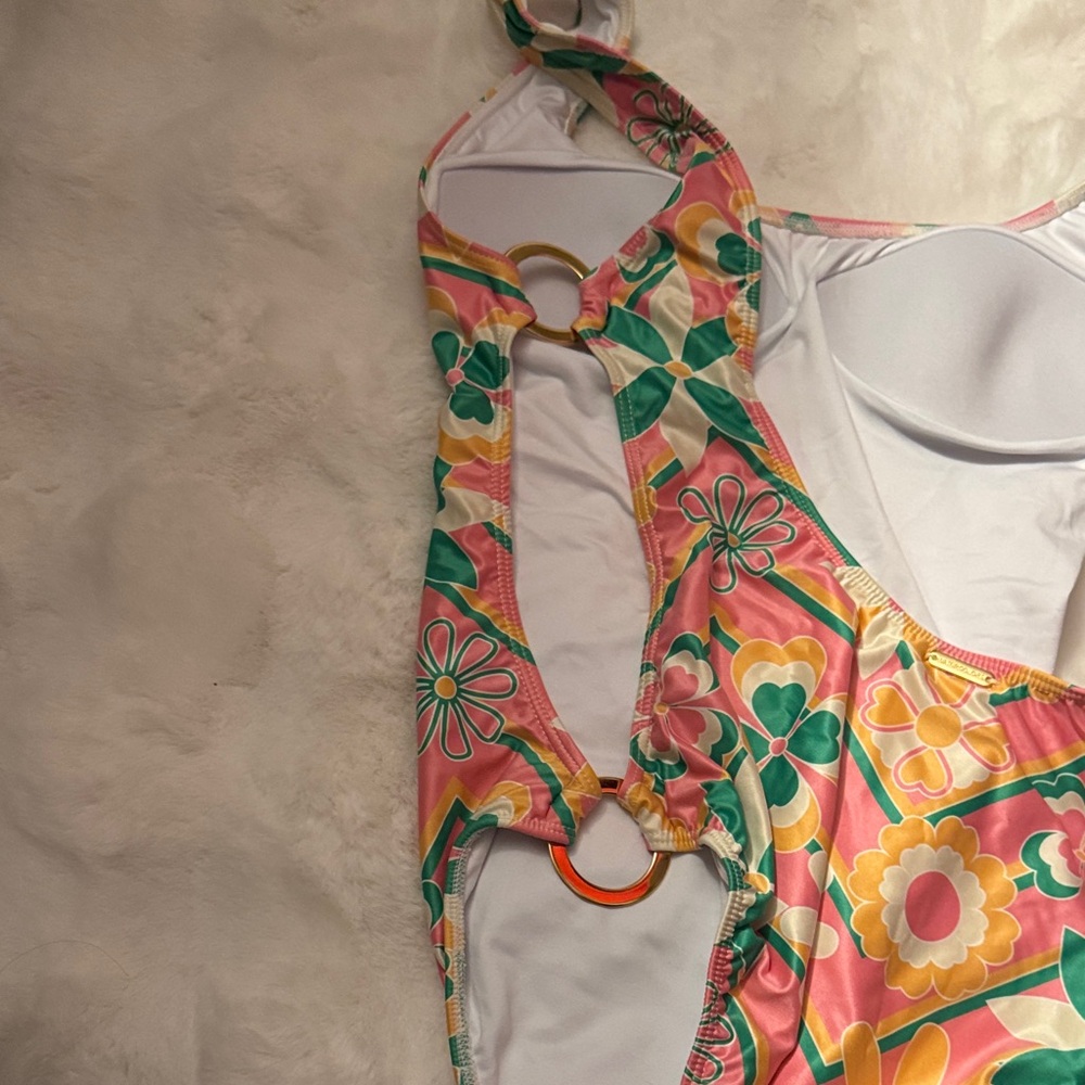 Floral One Piece Swimsuit - Pink, Green, Yellow - Picture 3 of 4